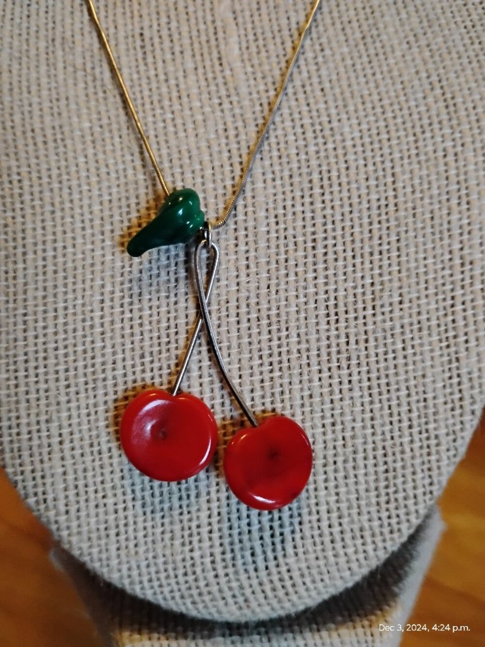 Sterling Silver Cherry Summer Fruit Necklace - Made in Italy!!!